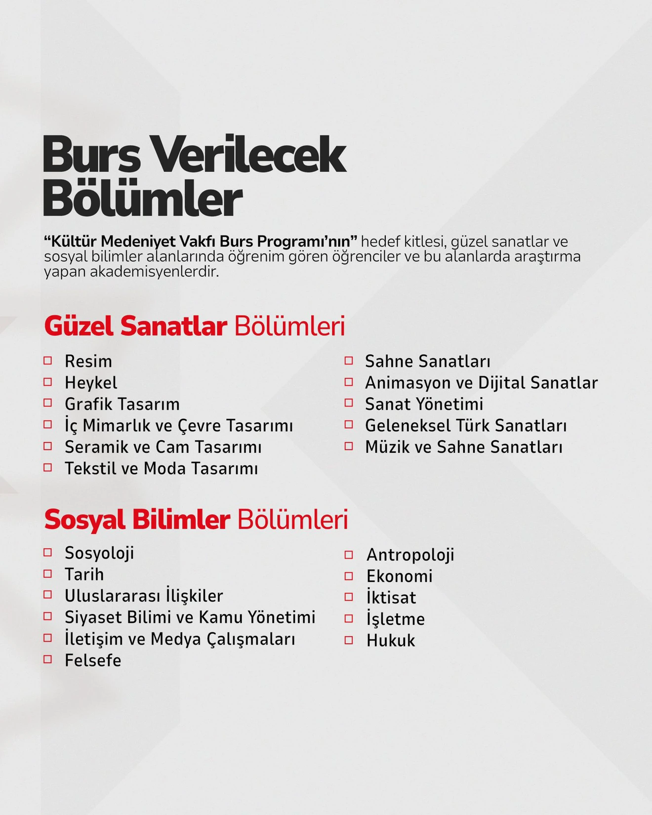 KÜLTÜR MEDENİYET VAKFI BURSU